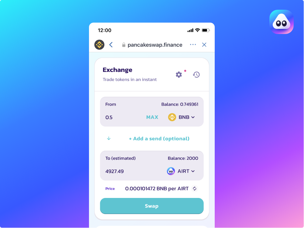 Buy AIRT with PancakeSwap : Step 3