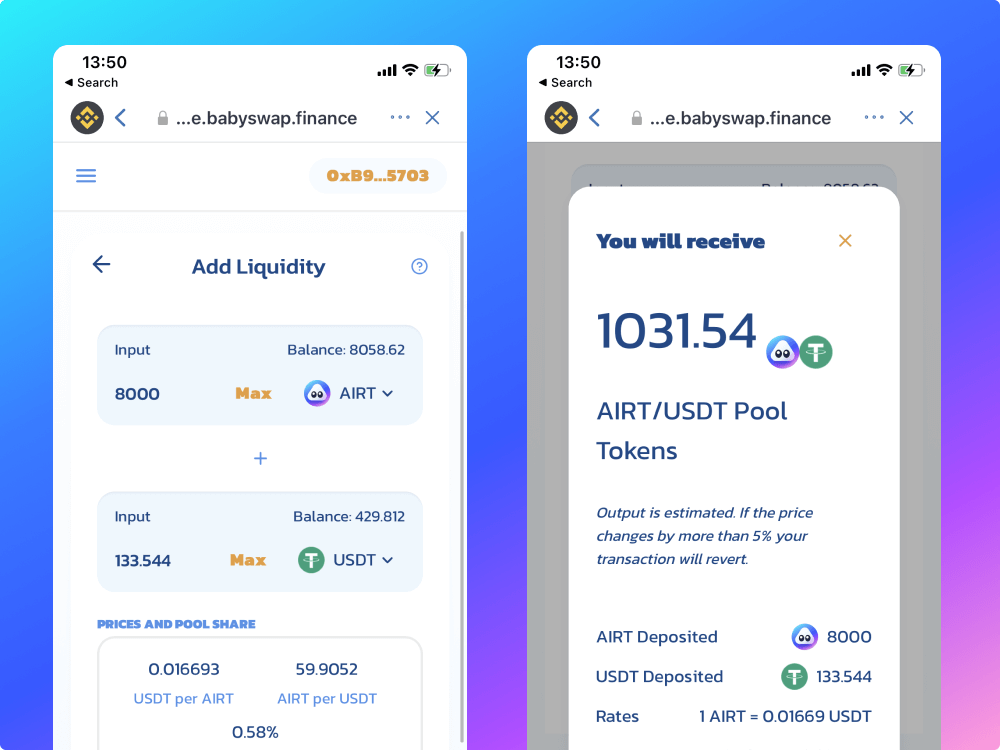 Stake AIRT on BabySwap and Earn Baby : Step 2
