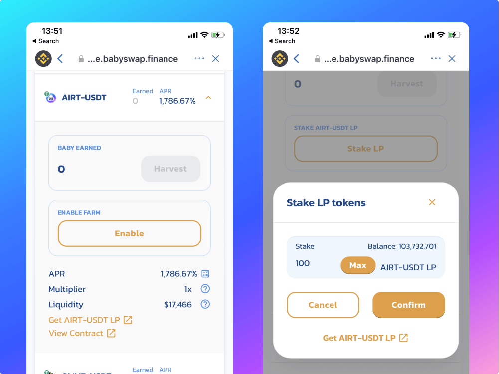 Stake AIRT on BabySwap and Earn Baby : Step 3