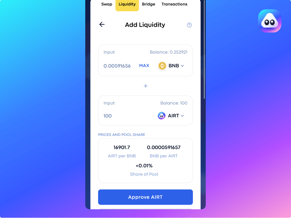 Farm AIRT on Biswap and Earn BSW : Step 1
