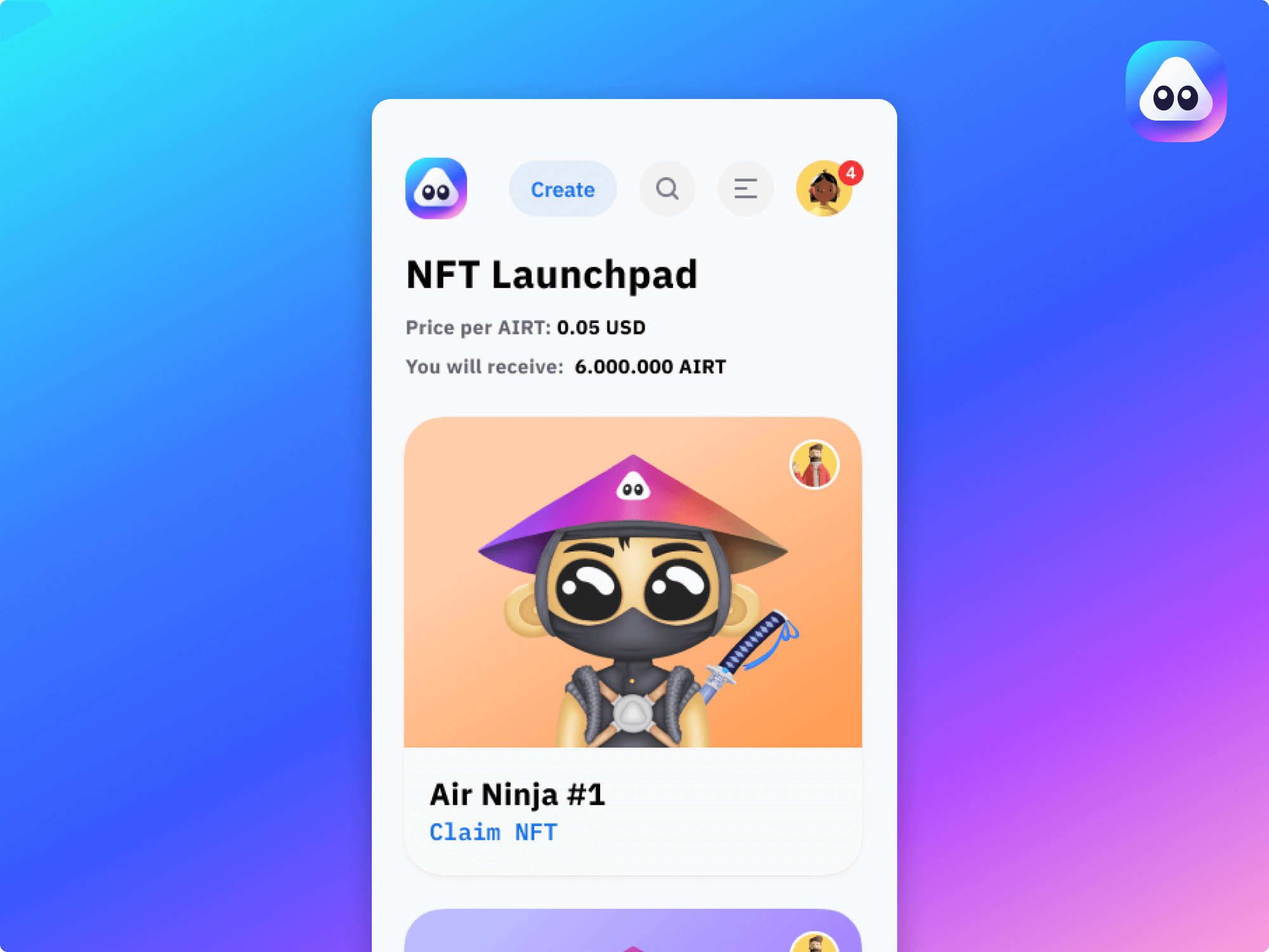 NFT launchpads page on AirNFTs webApp