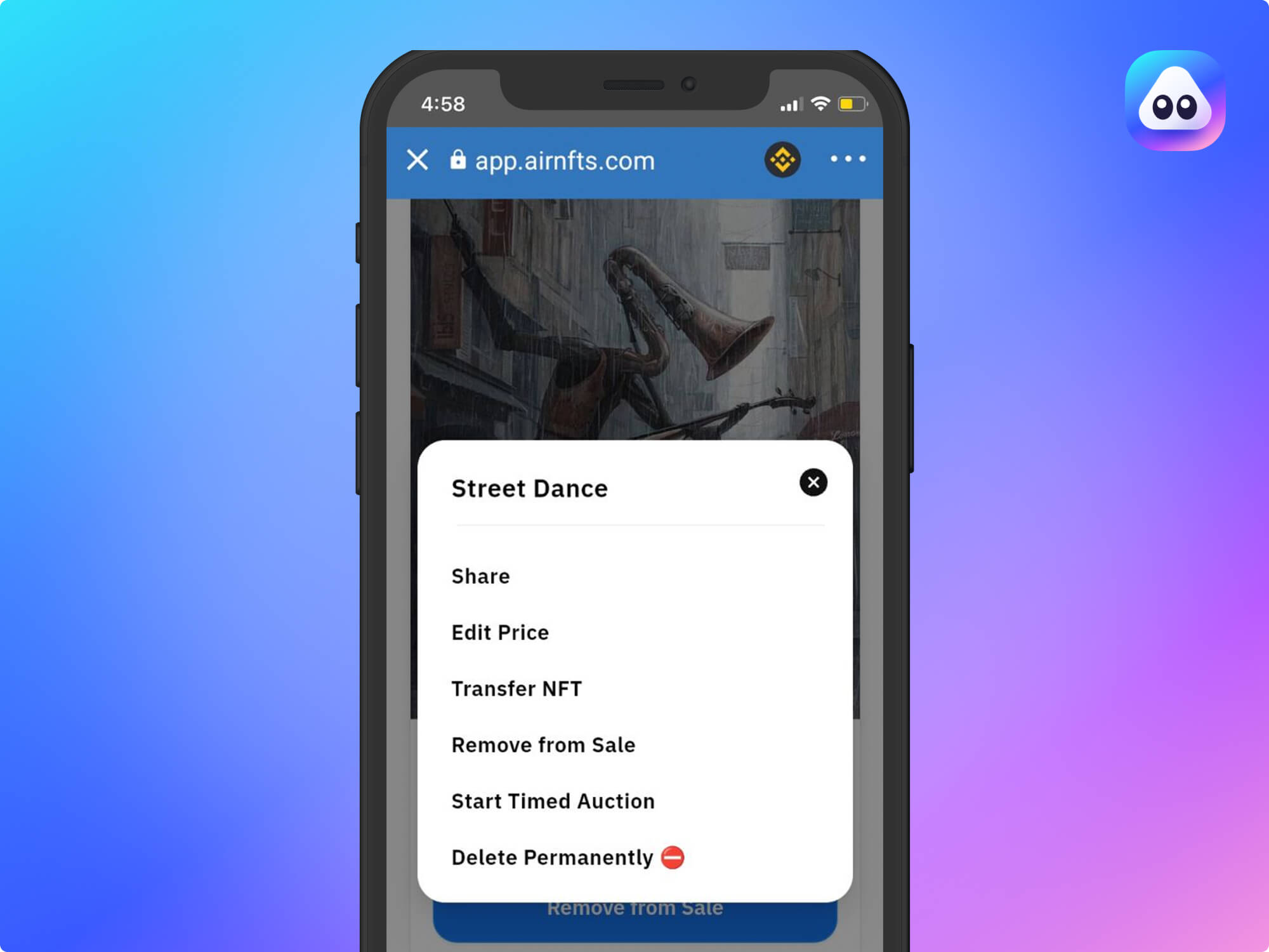 Auction an NFT on the AirNFTs NFT marketplace : Step 4