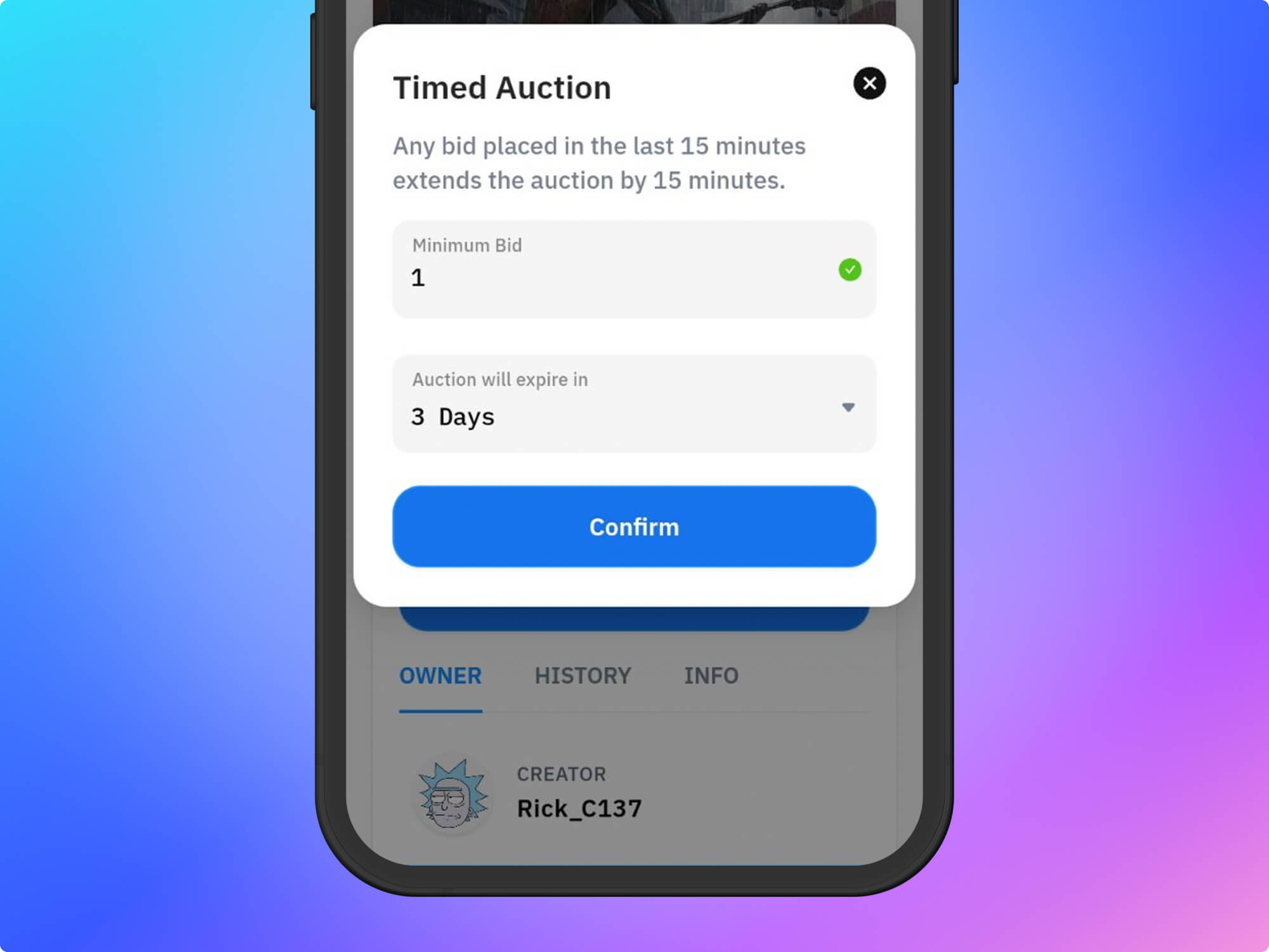 Auction an NFT on the AirNFTs NFT marketplace : Step 5