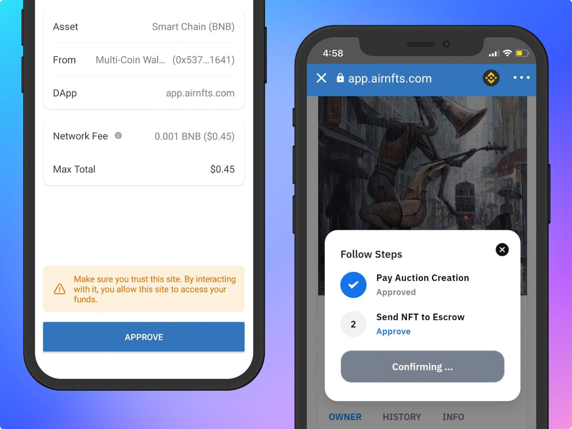 Auction an NFT on the AirNFTs NFT marketplace : Step 6