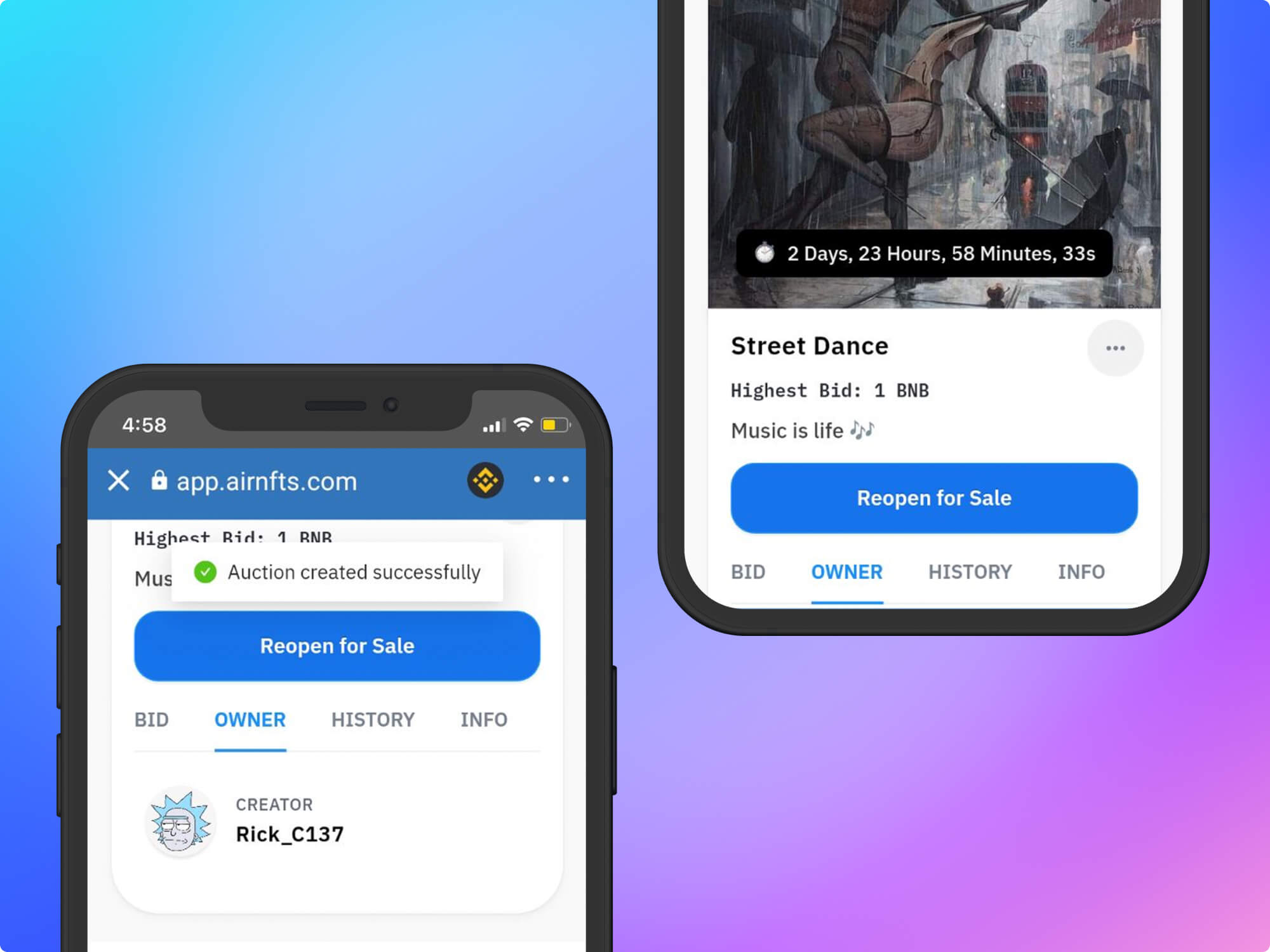 Auction an NFT on the AirNFTs NFT marketplace : Step 7