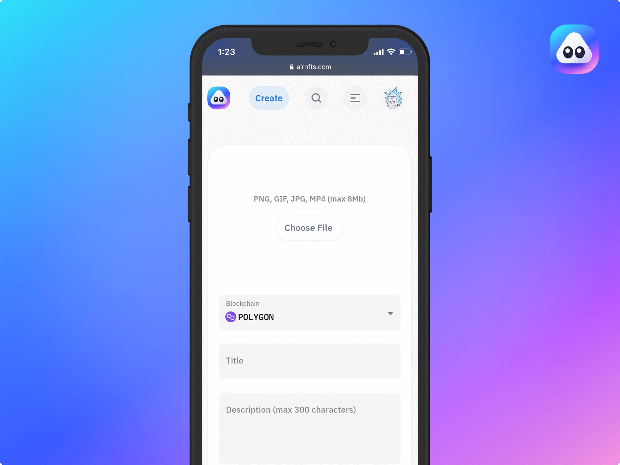 Choose FIle on AirNFTs webApp