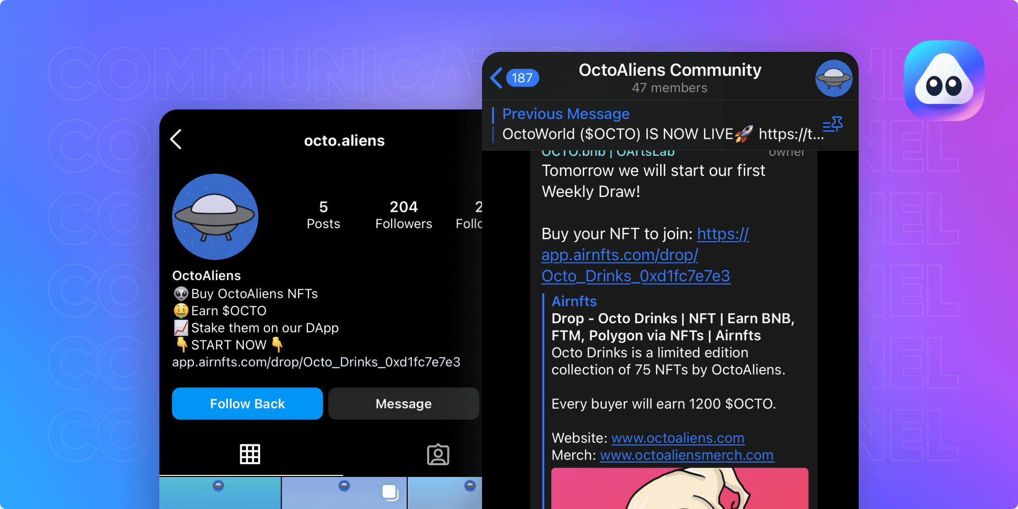 OctoAliens on social medias
