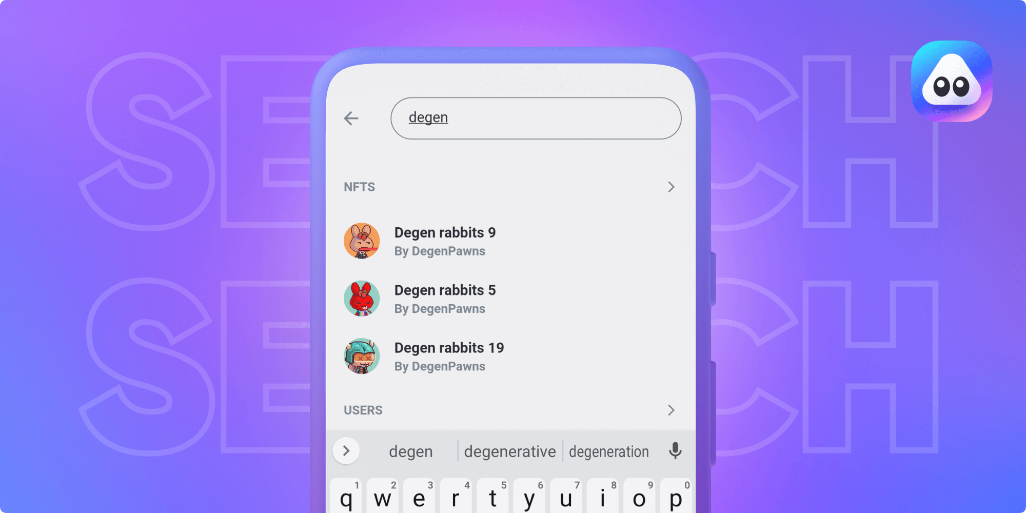 AirNFTs app search screen