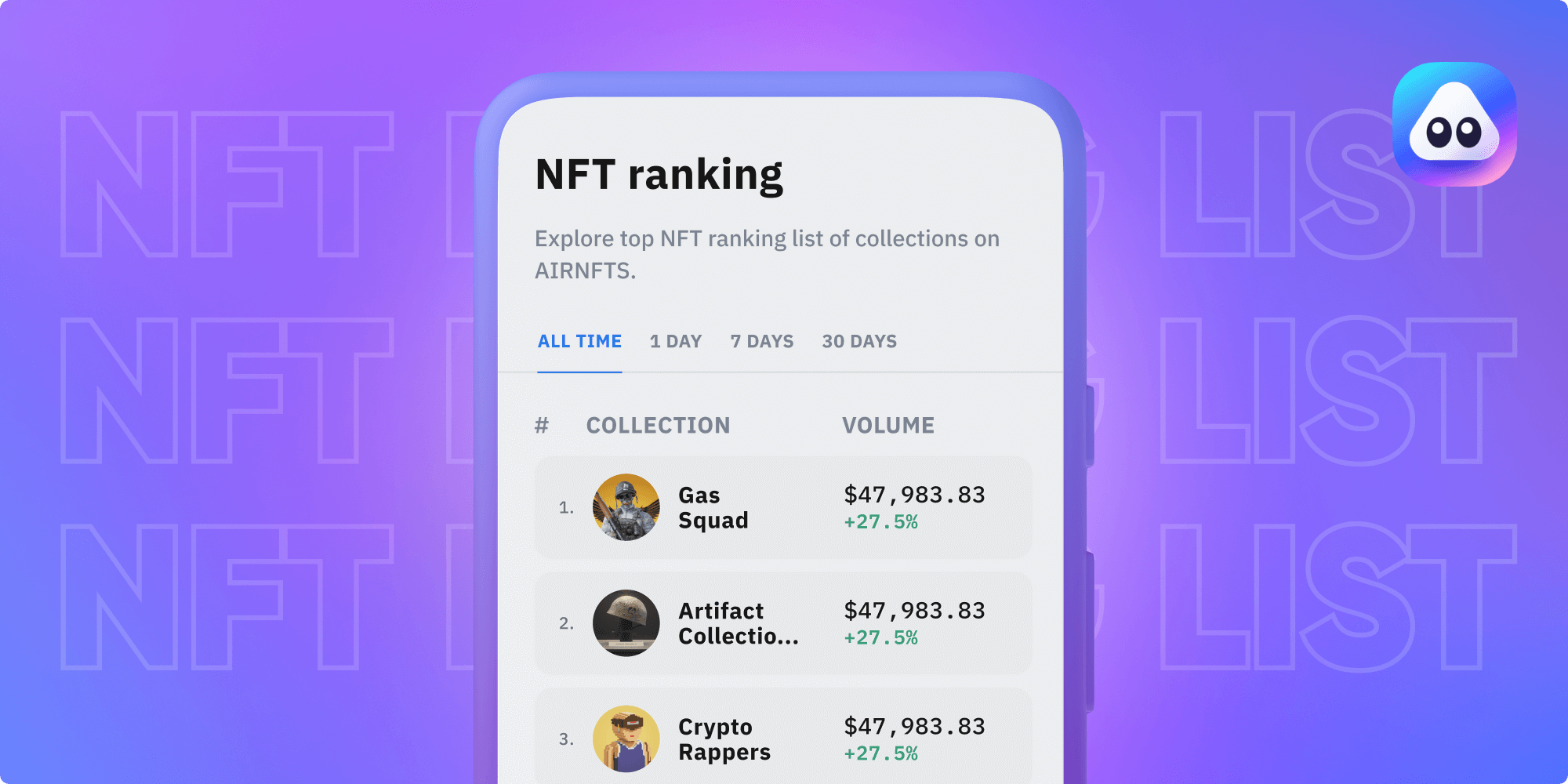 AirNFTs app ranking screen