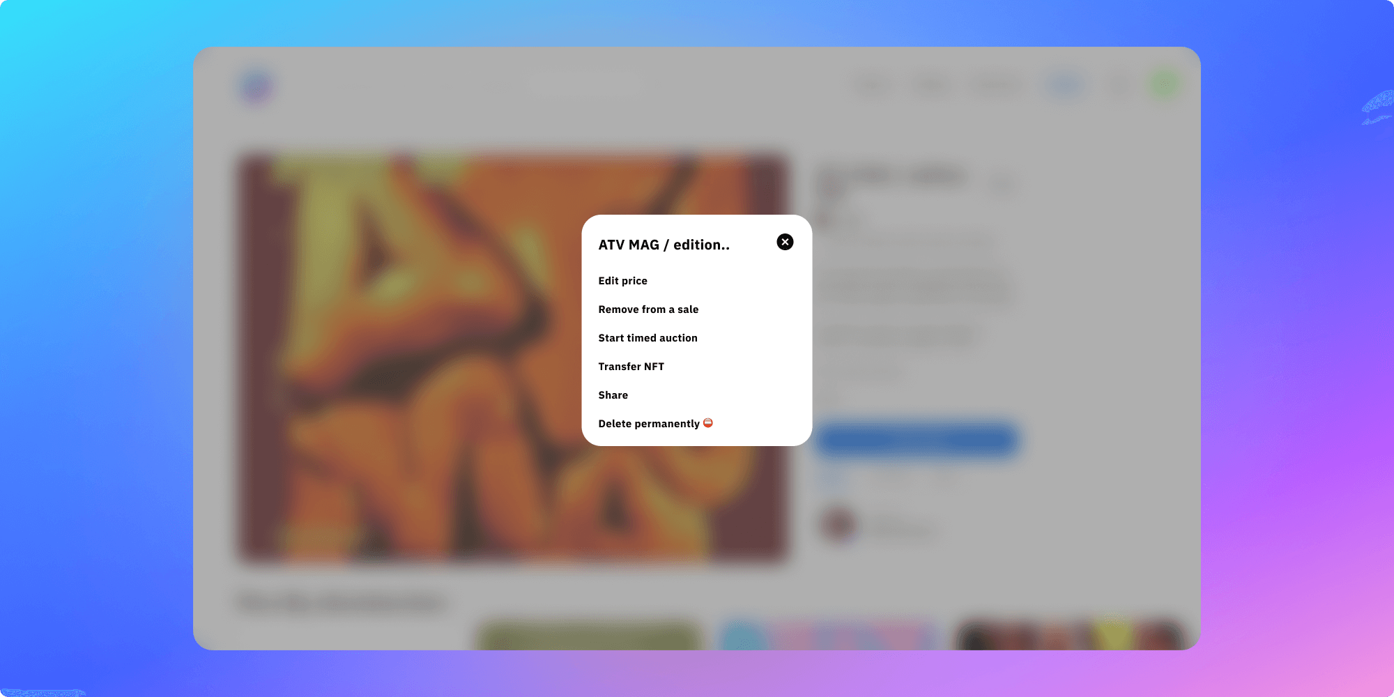 Airnfts NFT actions modal
